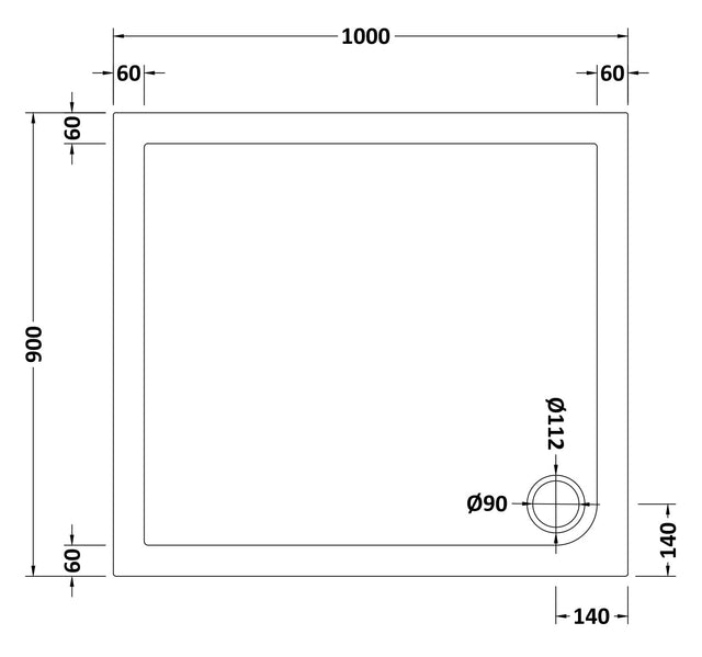 Rectangular Slimline Shower Tray 1000 x 900mm