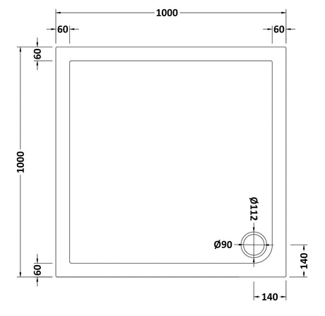 Square Slimline Shower Tray 1000 x 1000mm