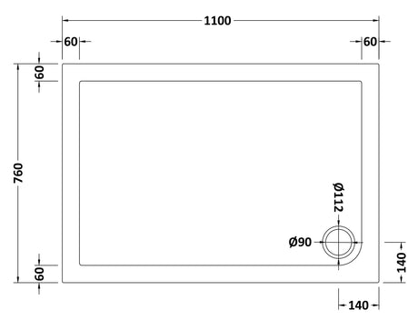 Rectangular Slimline Shower Tray 1100 x 760mm