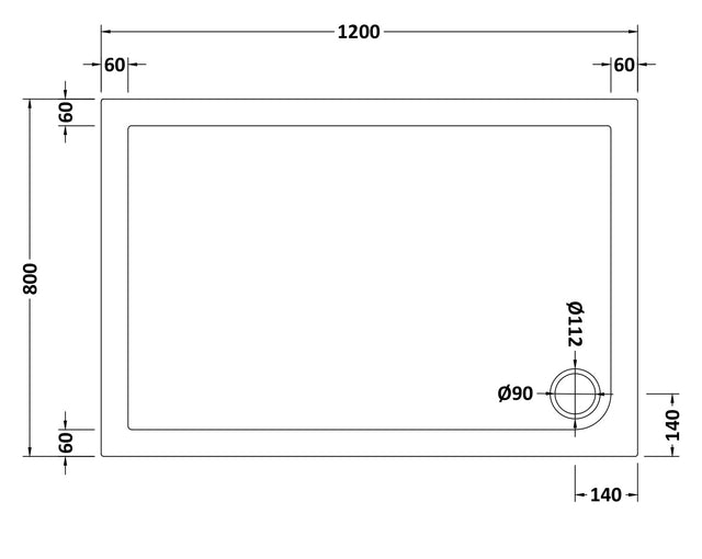 Rectangular Slimline Shower Tray 1200 x 800mm