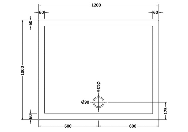 Rectangular Slimline shower tray 1200 x 1000mm