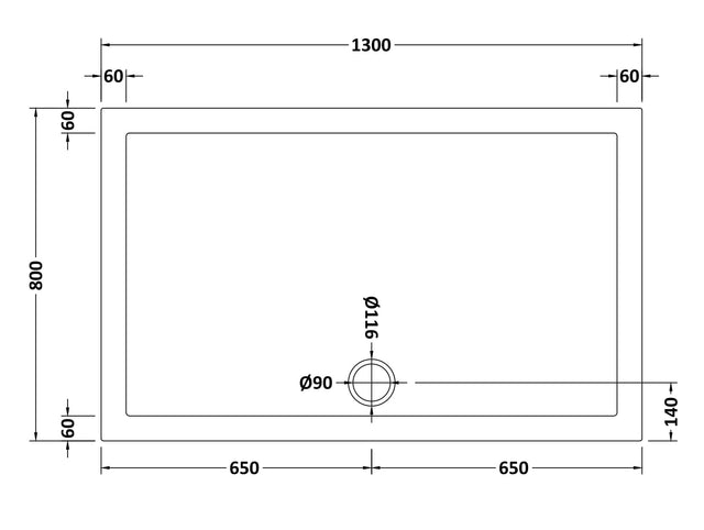 Rectangular Slimline Shower Tray 1300 x 800mm
