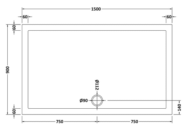 Rectangular Slimline Shower Tray 1500 x 900mm