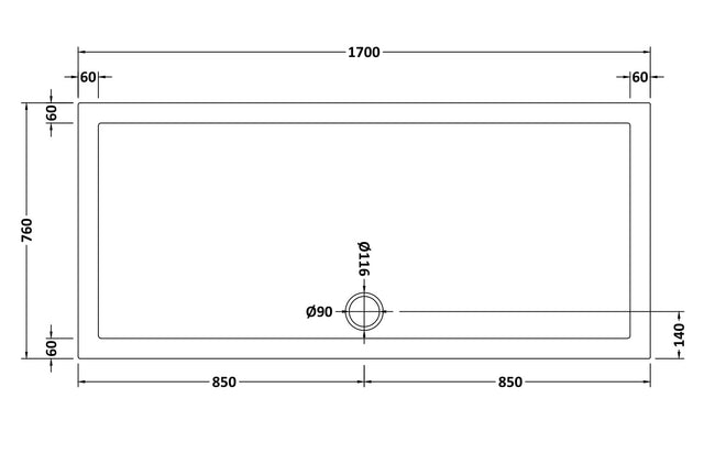 Rectangular Slimline Shower Tray 1700 x 760mm
