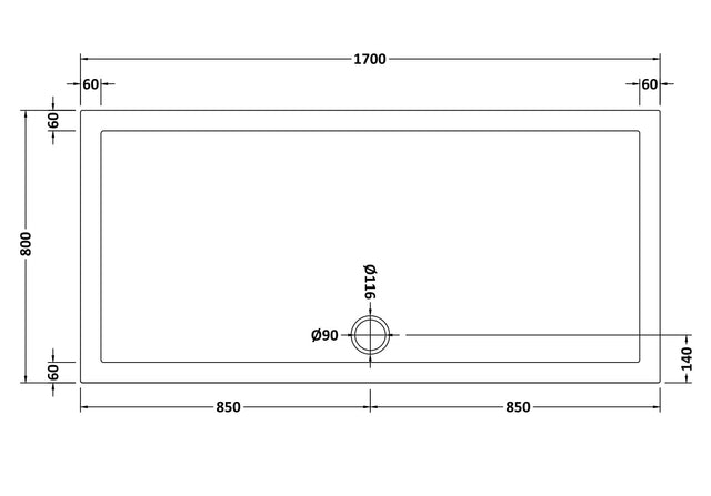 Rectangular Slimline Shower Tray 1700 x 800mm
