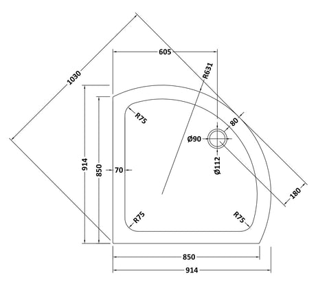 Single Entry Slimline Shower Tray 914 x 914mm