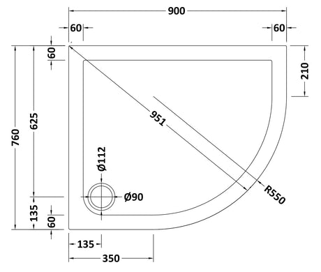 Offset Quadrant Slimline Shower Tray Right Hand 900 x 760mm