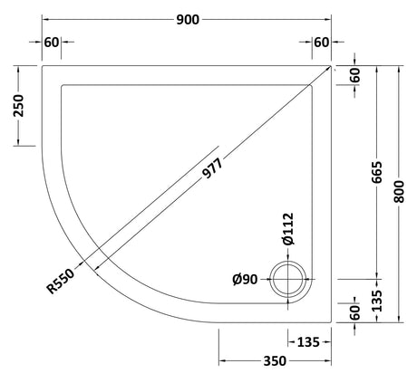 Offset Quadrant Slimline Shower Tray Left Hand 900 x 800mm