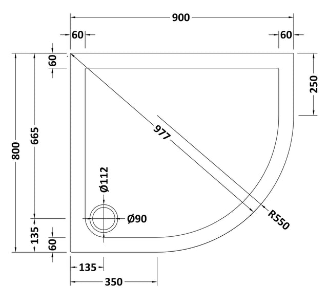 Offset Quadrant Slimline Shower Tray Right Hand 900 x 800mm