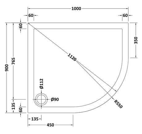 Offset Quadrant Slimline Shower Tray Right Hand 1000 x 900mm