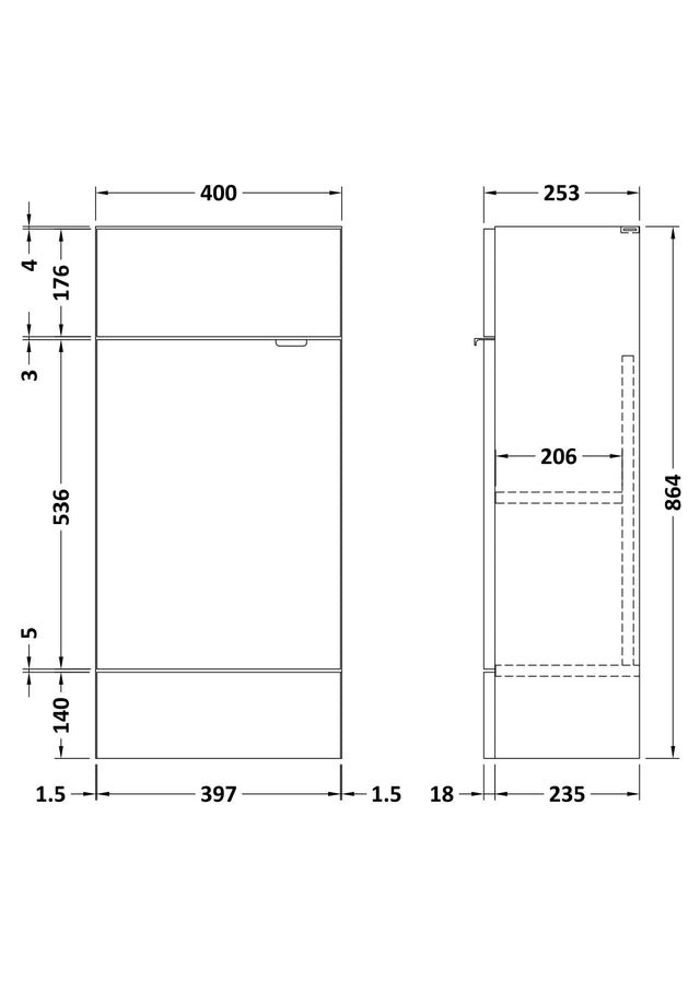 Fusion Fitted Floor Standing 1 Door Vanity Unit Compact 400mm