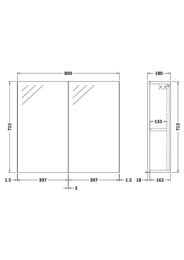 Fusion Fitted Wall Hung 2 Door Mirror Unit (50/50) 800mm