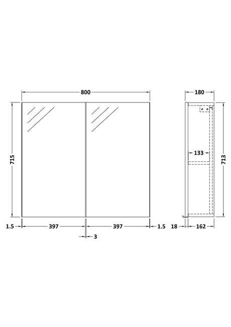 Hudson Reed Fusion 800mm 2 Door Bleached Oak Wall Hung 50/50 Mirror Cabinet