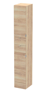 Hudson Reed Fusion 300mm 2 Door Drawer Bleached Oak Floor Standing Tall Cabinet With Handles