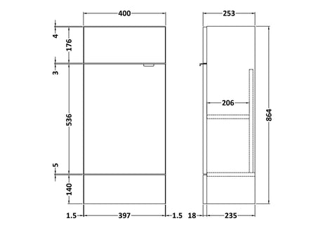 Fusion Fitted Floor Standing 1 Door Vanity Unit Compact 400mm