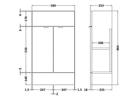 Fusion Fitted Floor Standing 2 Door Vanity Unit Compact 500mm