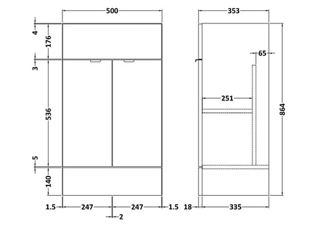 Fusion Fitted Floor Standing 2 Door Vanity Unit 500mm