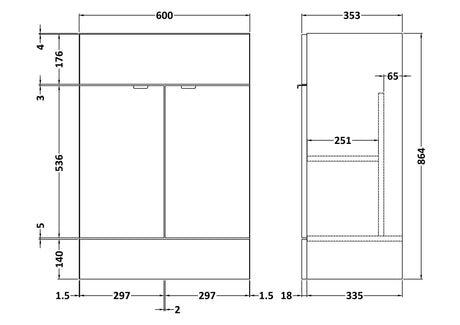 Fusion Fitted Floor Standing 2 Door Vanity Unit 600mm