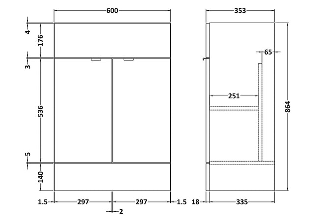 Fusion Fitted Floor Standing 2 Door Vanity Unit 600mm
