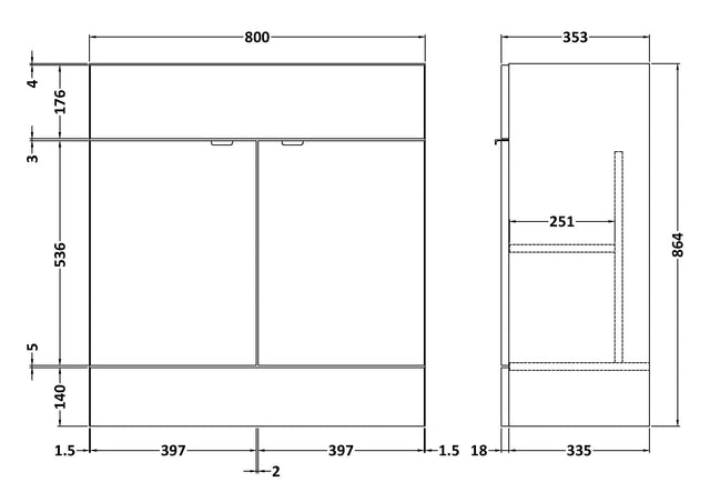 Fusion Fitted Floor Standing 2 Door Vanity Unit 800mm