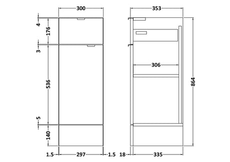 Hudson Reed Fusion 300mm 1 Door Drawer Graphite Grey Woodgrain Floor Standing Cabinet With Handles