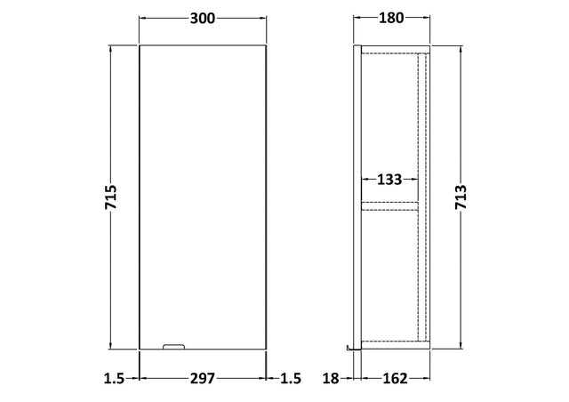 Hudson Reed Fusion 300mm 1 Door Graphite Grey Woodgrain Wall Hung Cabinet With Handles
