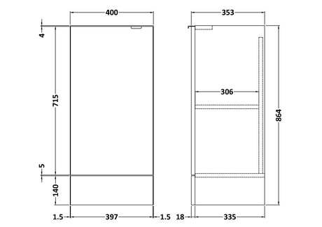 Hudson Reed Fusion 400mm 1 Door Graphite Grey Woodgrain Floor Standing Base Unit With Handles