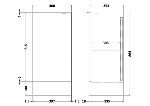 Hudson Reed Fusion 400mm 1 Door Graphite Grey Woodgrain Floor Standing Base Unit With Handles