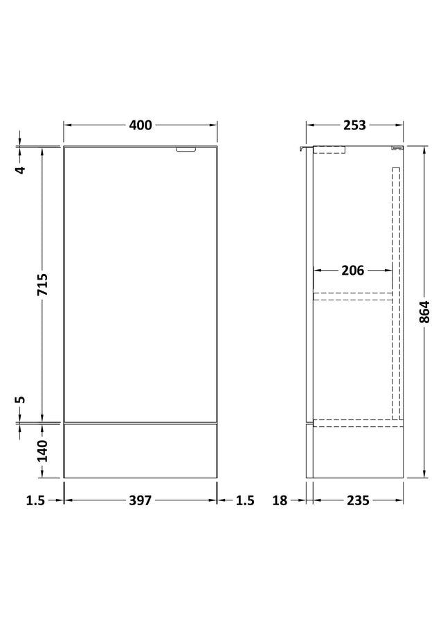 Hudson Reed Fusion 400mm 1 Door Charcoal Black Compact Floor Standing Base Unit With Handles