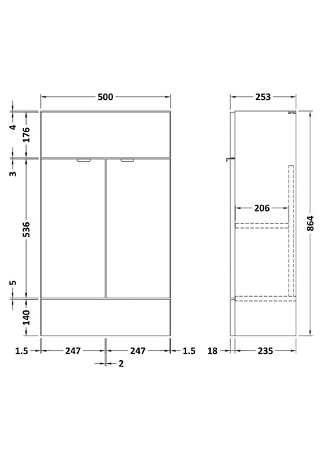 Fusion Fitted Floor Standing 2 Door Vanity Unit Compact 500mm