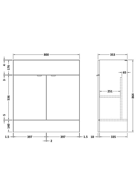 Fusion Fitted Floor Standing 2 Door Vanity Unit 800mm