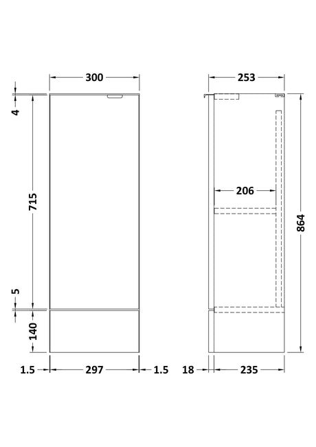 Hudson Reed Fusion 300mm 1 Door Gloss Grey Compact Floor Standing Base Unit With Handles