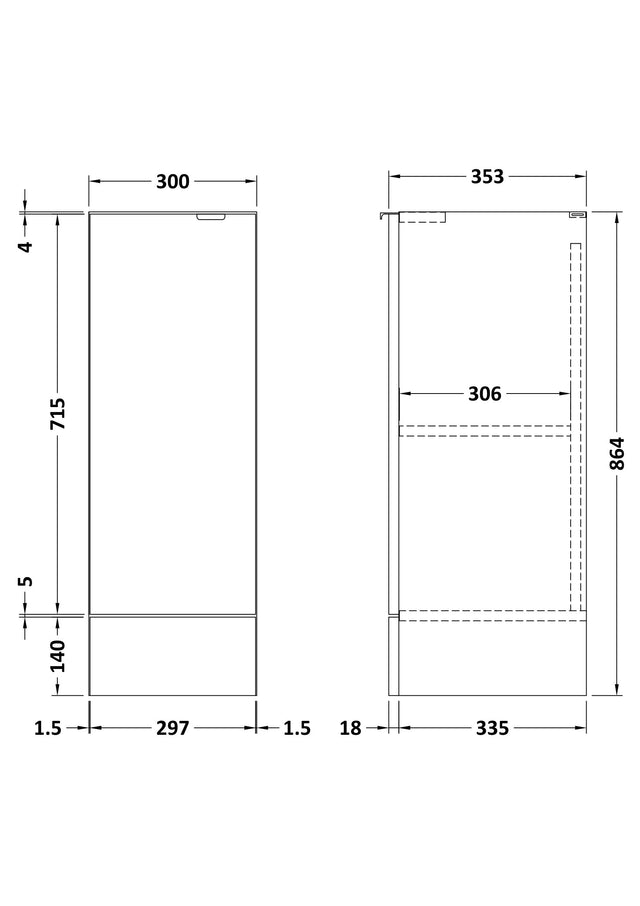 Hudson Reed Fusion 300mm 1 Door Gloss Grey Floor Standing Base Unit With Handles