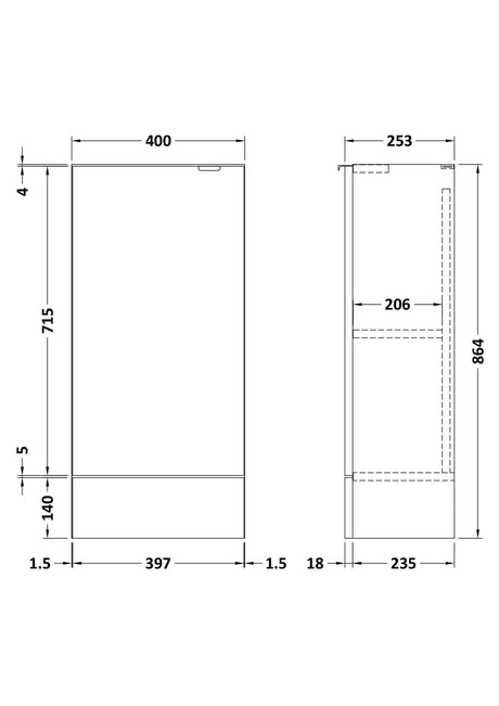 Hudson Reed Fusion 400mm 1 Door Gloss Grey Compact Floor Standing Base Unit With Handles