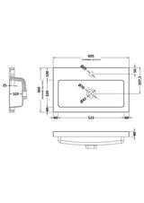 Arno Compact 600mm Polymarble Basin 1 Tap Hole