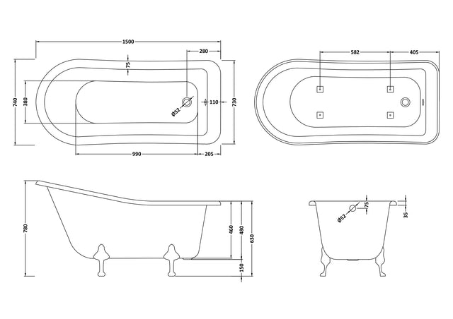 Hudson Reed 1500mm Freestanding Bath With Pride Legs