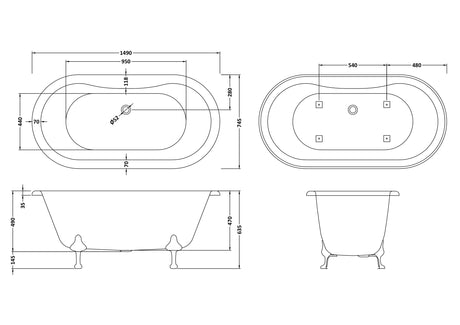 Hudson Reed 1490mm Freestanding Bath With Corbel Legs