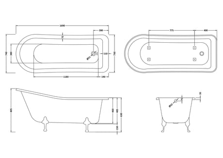 Hudson Reed 1690mm Freestanding Bath With Deacon Legs