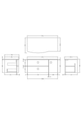Hudson Reed Sarenna 1000mm Left Hand Wall Hung Vanity Unit With Grey Marble Top