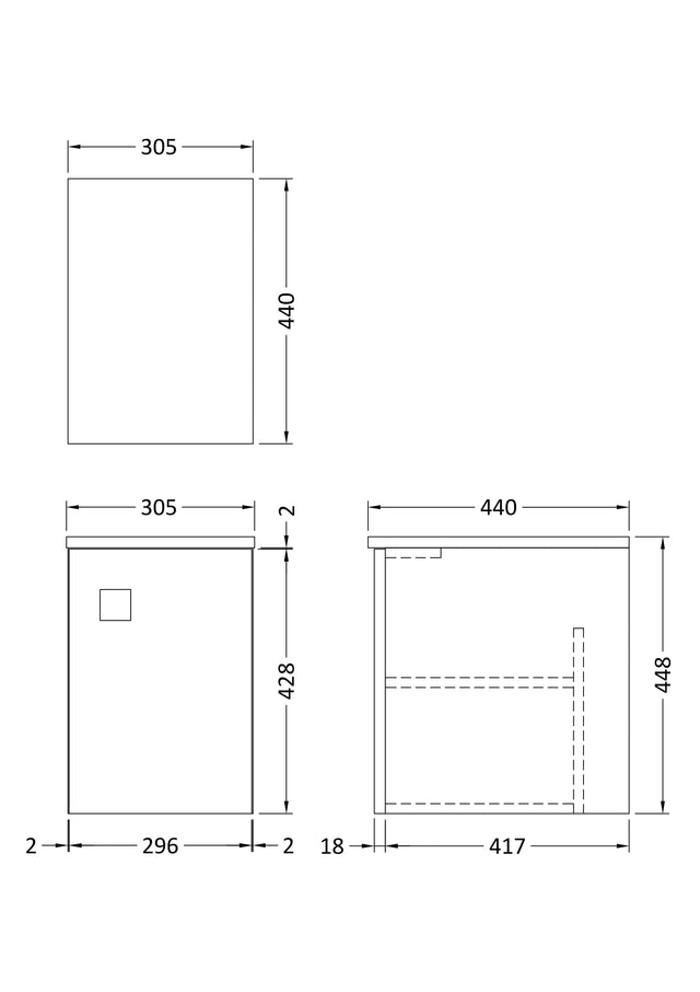 Hudson Reed Sarenna 305mm 1 Door Moon White Wall Hung Cabinet With Handles