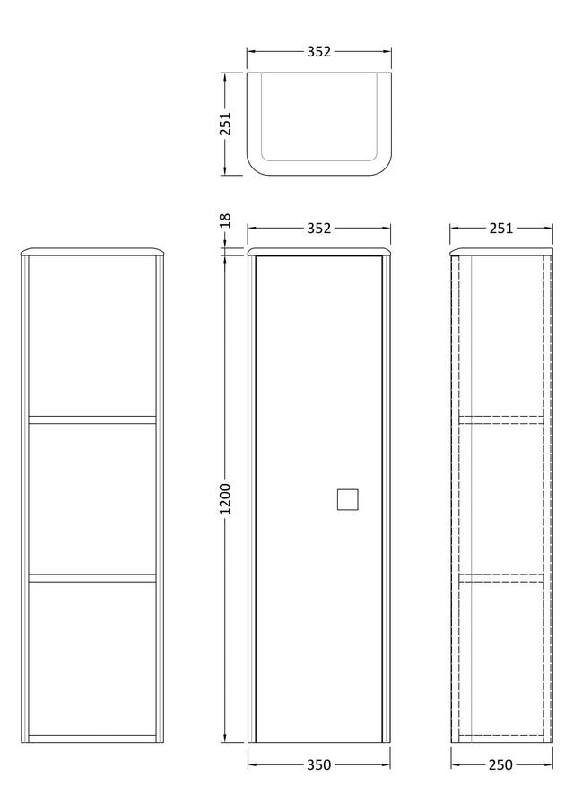 Hudson Reed Sarenna 350mm 1 Door Moon White Wall Hung Tall Cabinet With Handles
