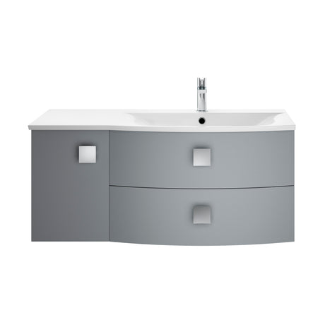 Hudson Reed Sarenna 1000mm Dove Grey Wall Hung Right Hand 2 Drawer 1 Door Vanity Unit with Polymarble Basin