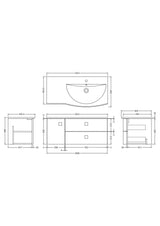 Hudson Reed Sarenna Right Hand 1000mm Wall Hung 2 Drawer 1 Door Vanity Unit with Polymarble Basin