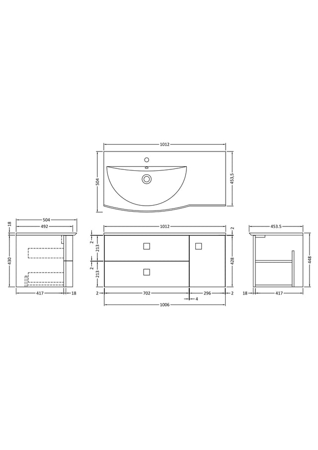 Hudson Reed Sarenna 1000mm Left Hand 2 Drawer 1 Door Hunter Green Wall Hung Vanity Unit With Basin