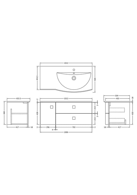 Hudson Reed Sarenna 1000mm Hunter Green Wall Hung 2 Drawer 1 Door Vanity Unit With Polymarble Basin