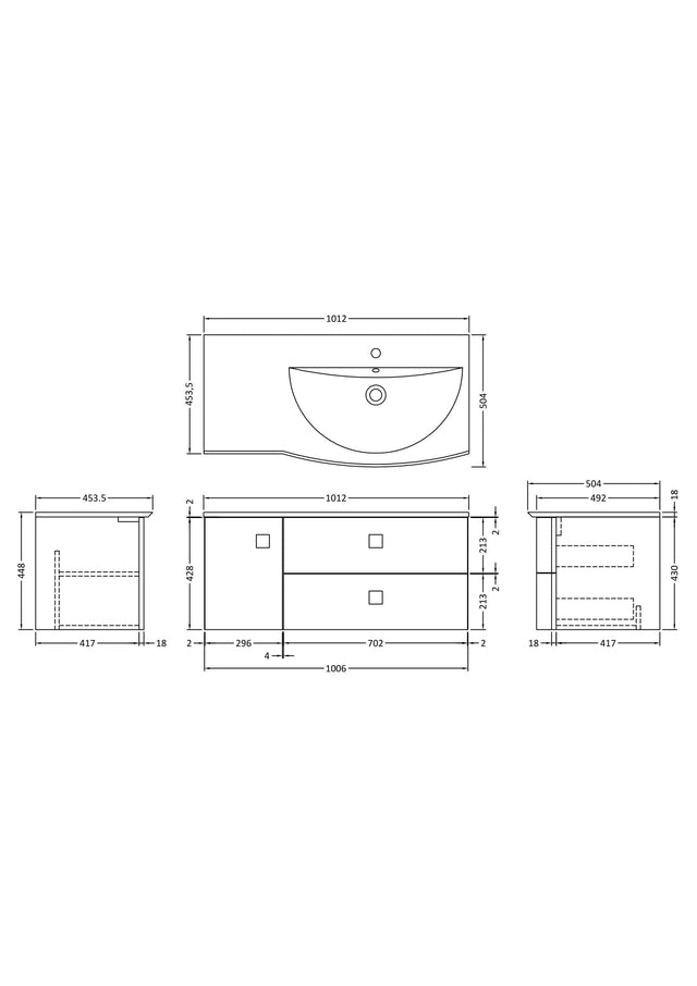 Hudson Reed Sarenna 1000mm Hunter Green Wall Hung 2 Drawer 1 Door Vanity Unit With Polymarble Basin