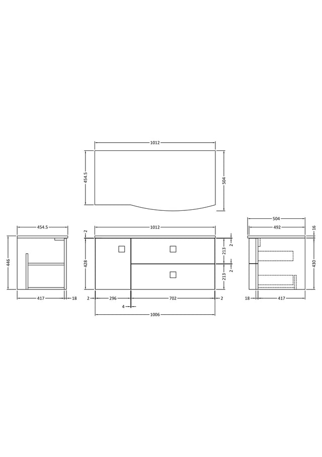 Hudson Reed Sarenna 1000mm Wall Hung Right Hand 2 Drawer 1 Door Vanity Unit With White Marble Top