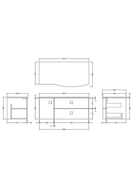 Hudson Reed Sarenna 1000mm Hunter Green Wall Hung Vanity Unit 2 Drawer 1 Door With Grey Marble Top