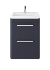 Hudson Reed Solar 600mm Indigo Blue Floor Standing 2 Drawer Vanity Unit With Ceramic Basin