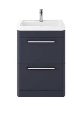 Hudson Reed Solar 600mm Indigo Blue Floor Standing 2 Drawer Vanity Unit With Ceramic Basin